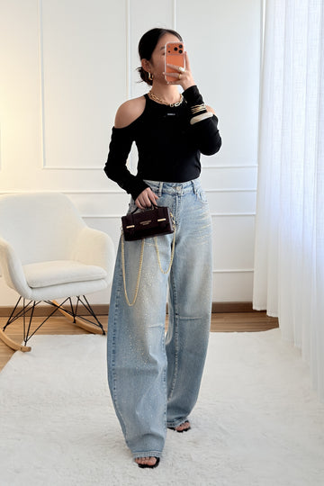 Jeans balloon fit com strass QUEEN HEARTS