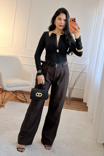 Calça pregas frontais Vera Lucy