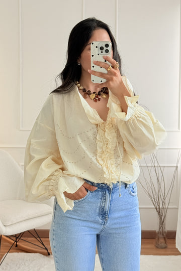 Blusa folhos e decote com laço MOCHY