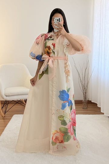 Vestido comprido com estampado floral