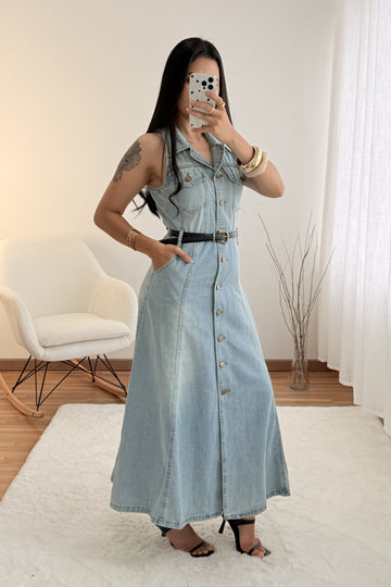 Vestido comprido em ganga sem mangas AZAKA