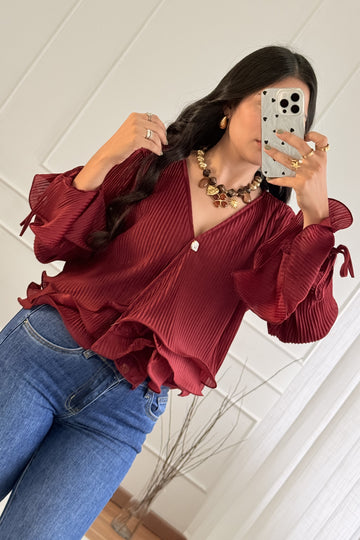 Blusa plissada com folhos MOCHY