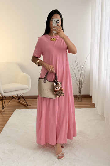 Vestido maxi estilo t-shirt com corte fluido e manga curta LUMINA