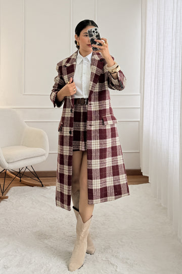Casaco comprido padrão tartan LUMINA