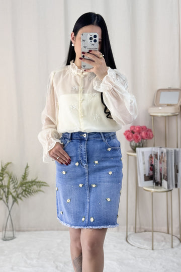 Blusa bordados florais AZAKA