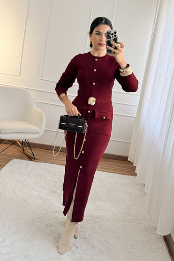 Vestido em malha com botões