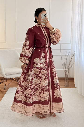 Vestido estampado com manga balão