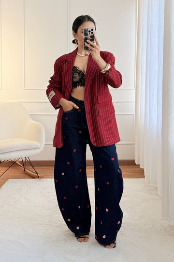 Calça bordado de corações MOCHY