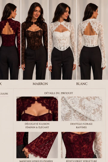 Top em renda estilo corset com mangas flare