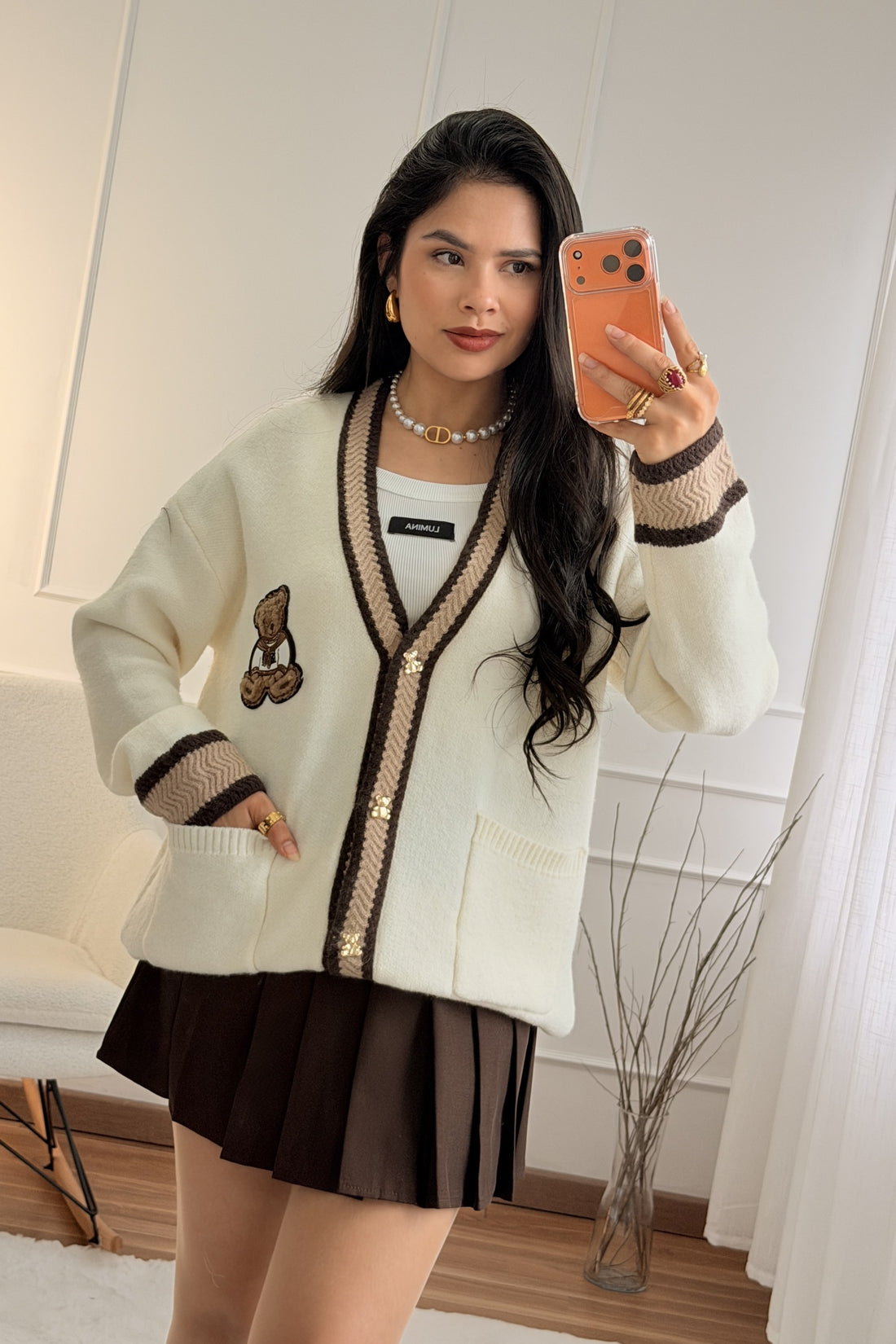 Cardigan detalhe de ursinho AZAKA