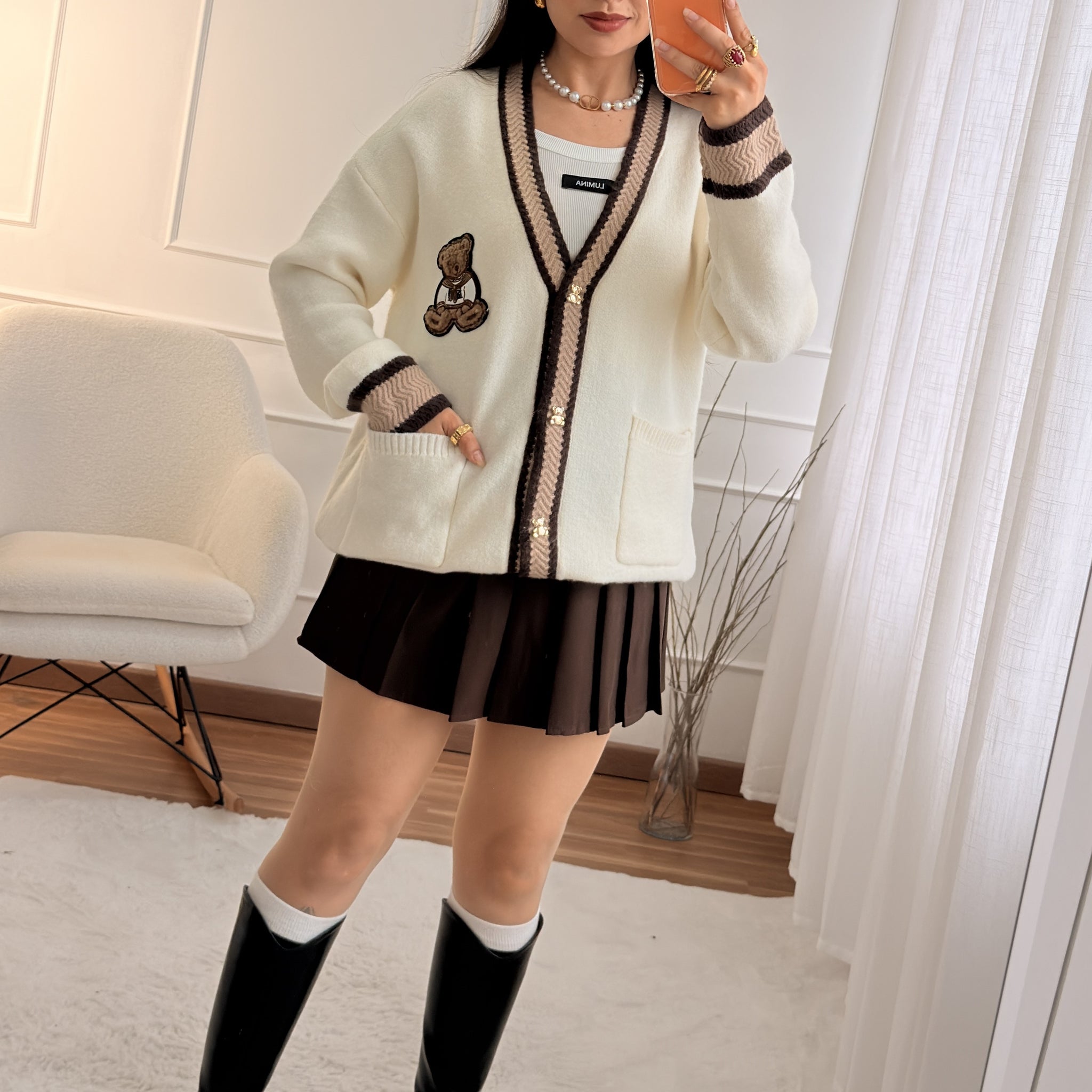 Cardigan detalhe de ursinho AZAKA