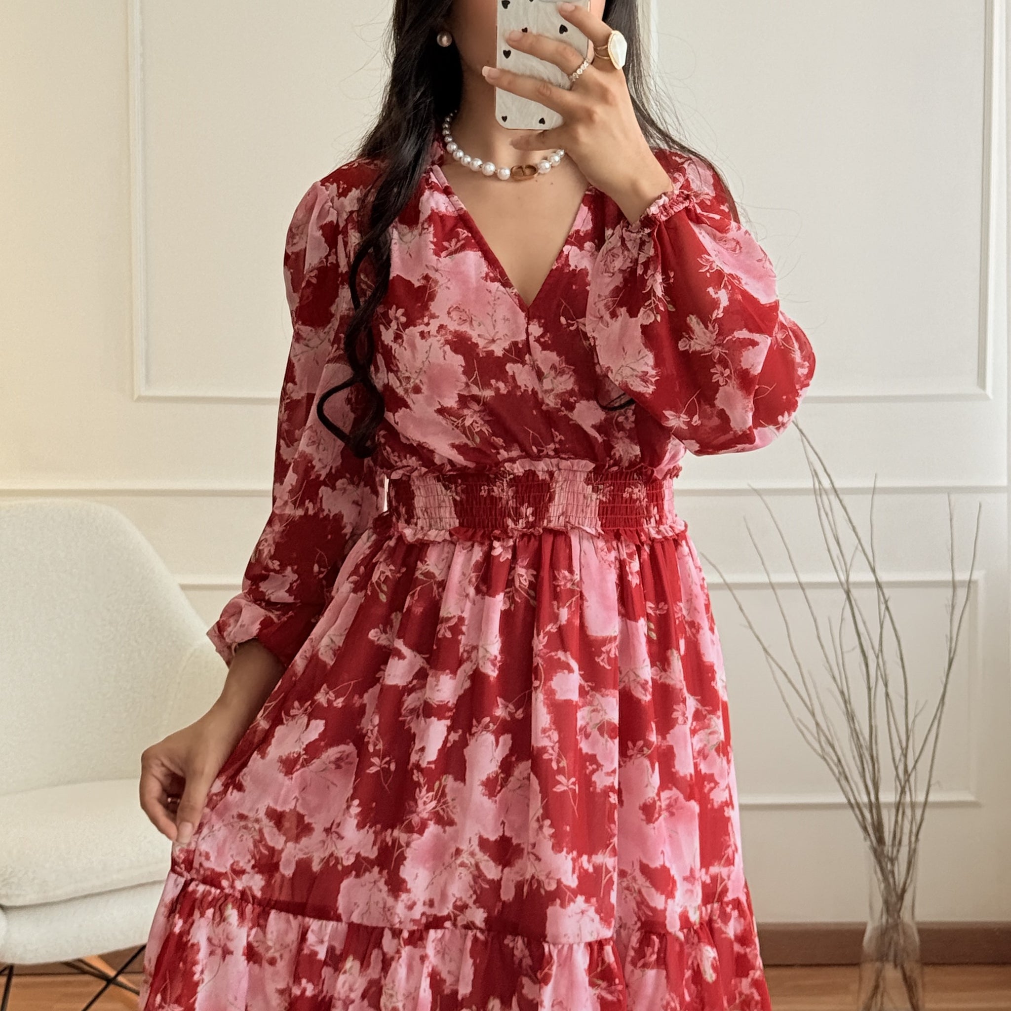 Vestido floral decote em V 2.0
