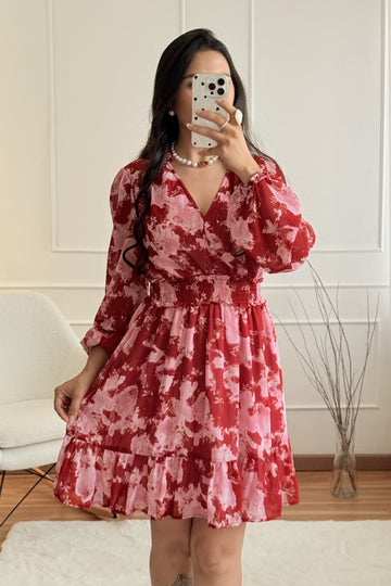 Vestido floral decote em V 2.0