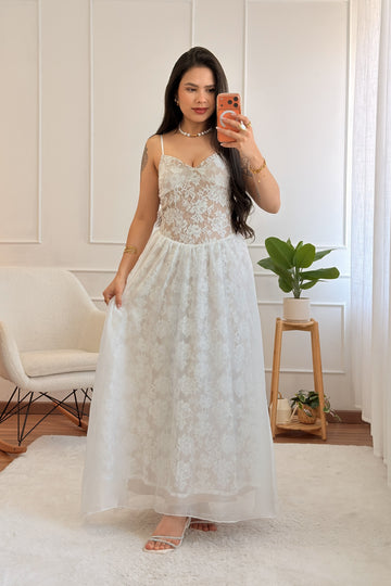 Vestido Longo com Renda e Transparência AZAKA