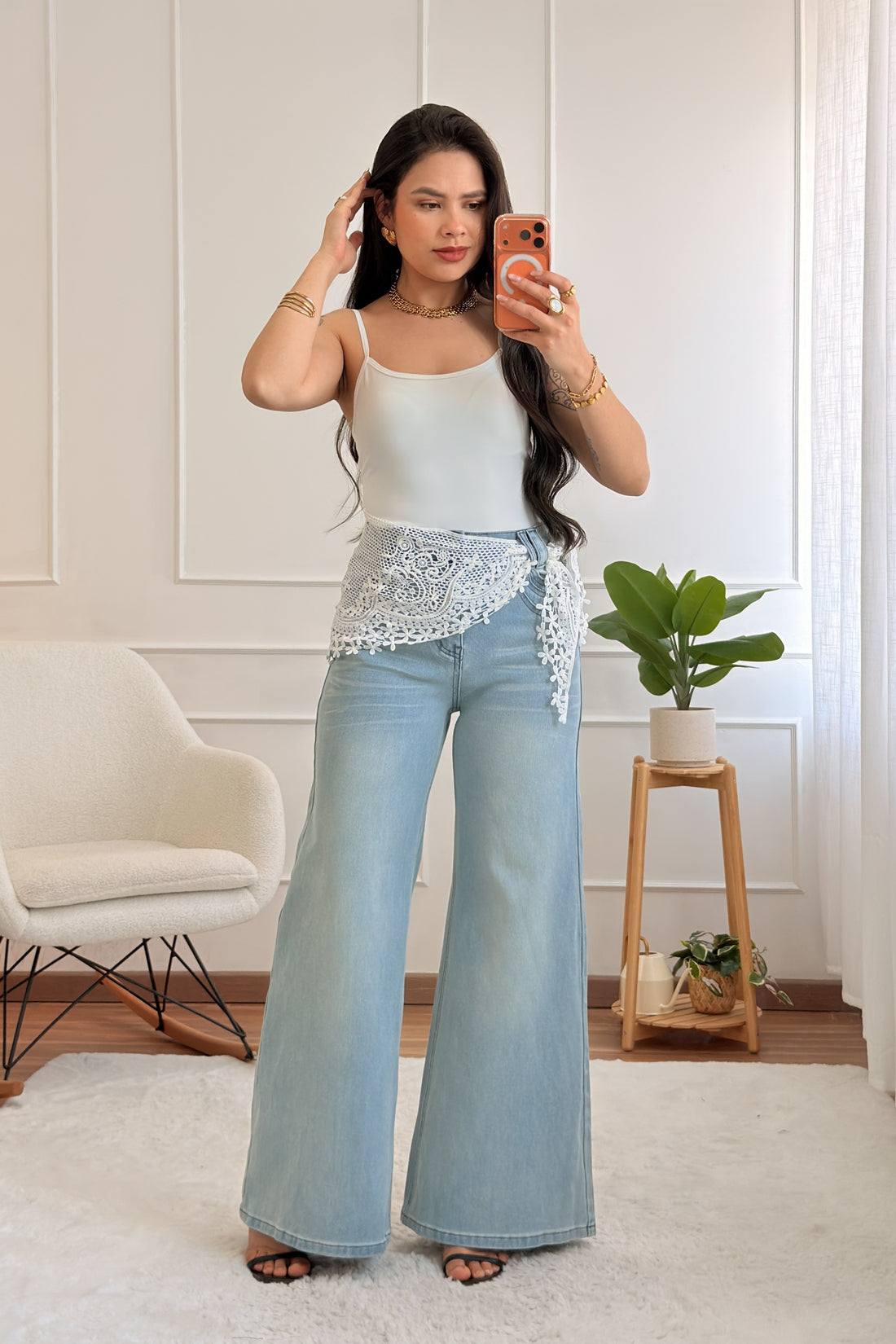 Calça com lenço de renda AZAKA - lavishiochicCalçaAZAKA