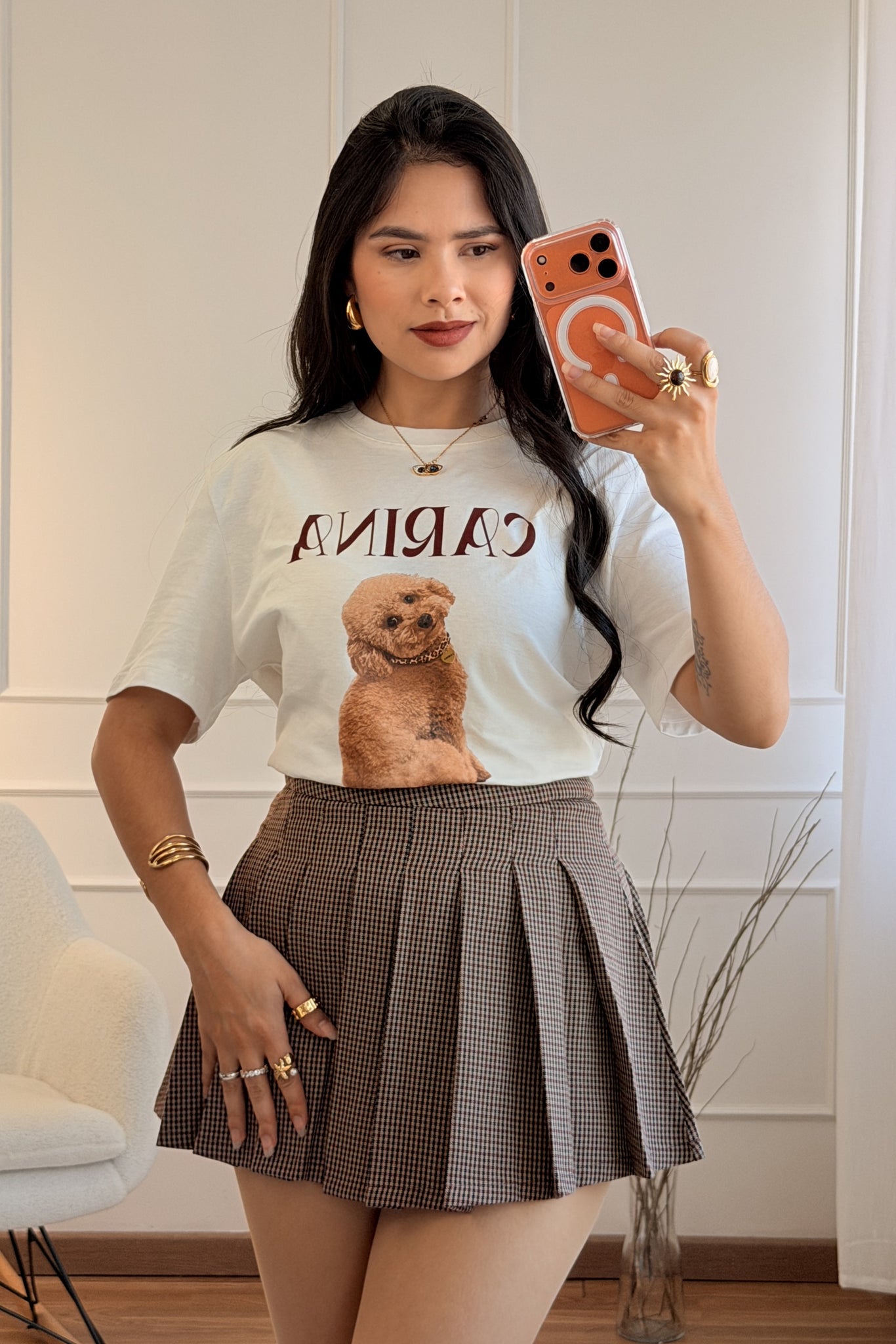 Saia curta plissada com padrão xadrez MOCHY