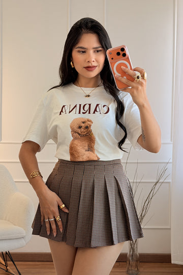 Saia curta plissada com padrão xadrez MOCHY