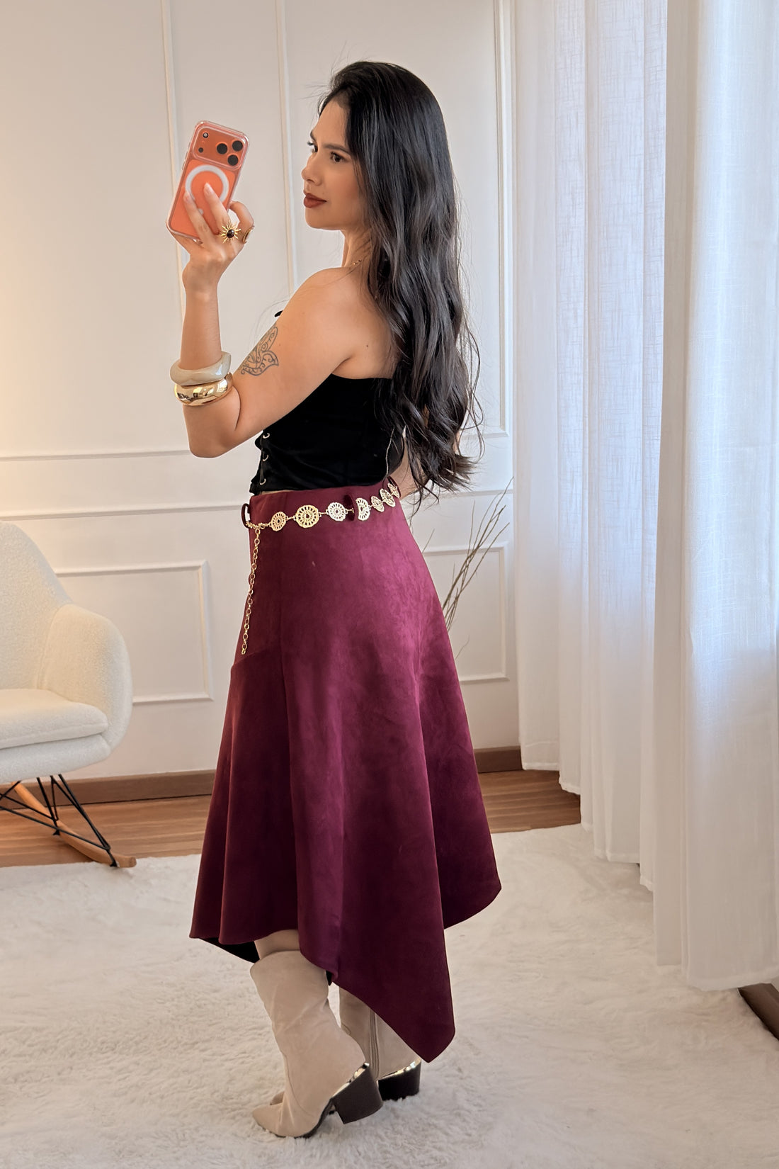 Saia em camurça com cinto ELLI WHITE