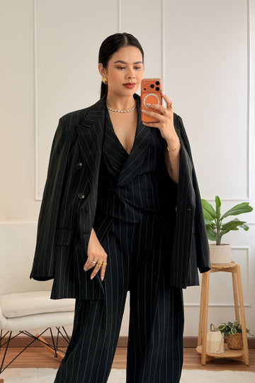 Blazer oversize às riscas com lapelas LUMINA