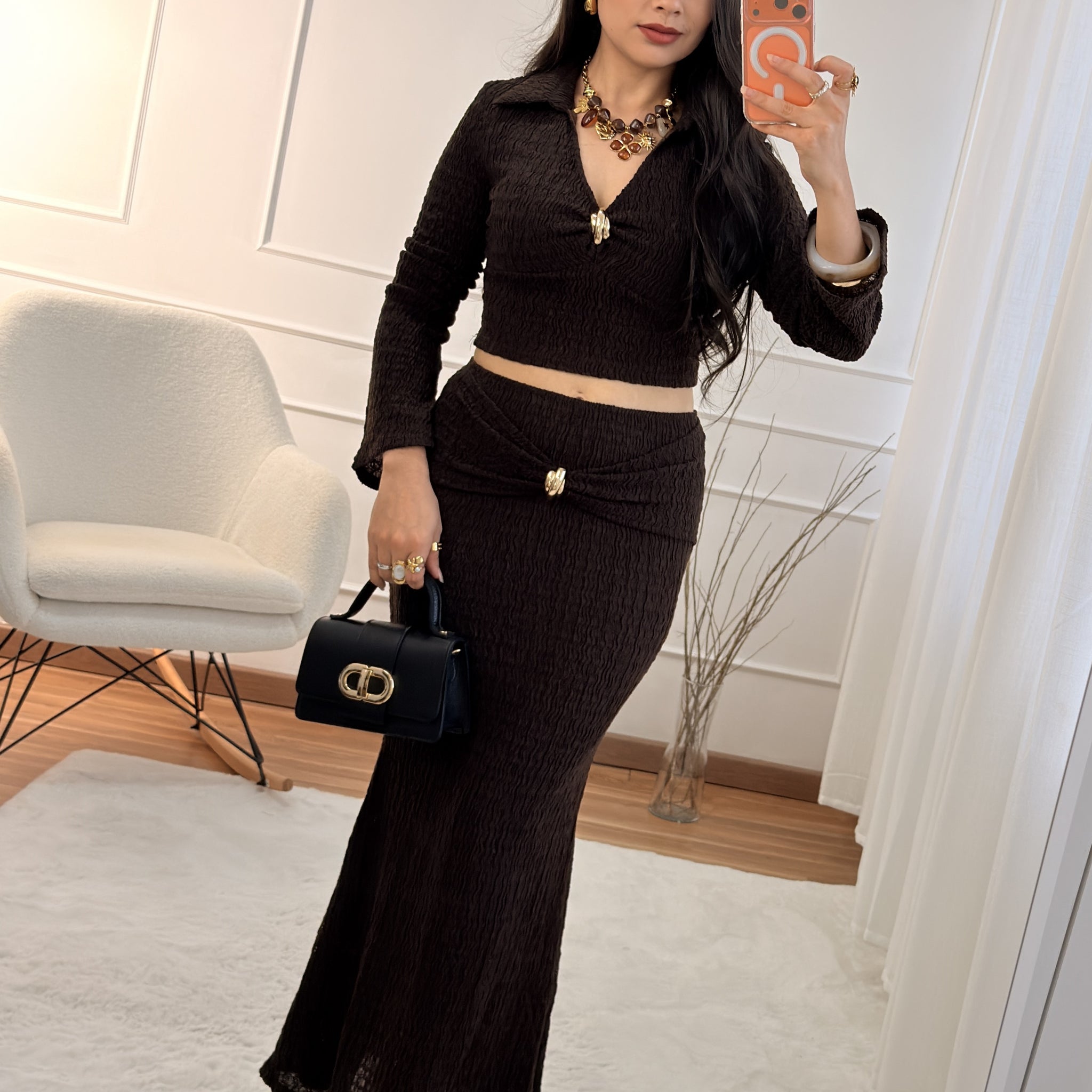 Conjunto feminino em tecido texturizado