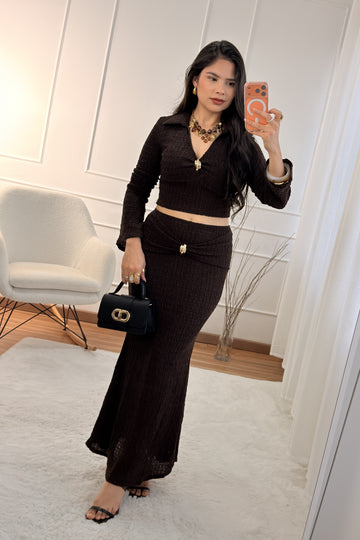 Conjunto feminino em tecido texturizado