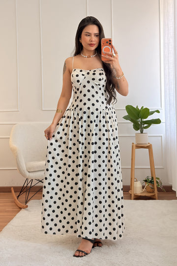 Vestido de bolinhas com alças e copas
