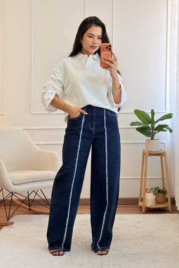 Calça de ganga largas com detalhe desfiado LUMINA