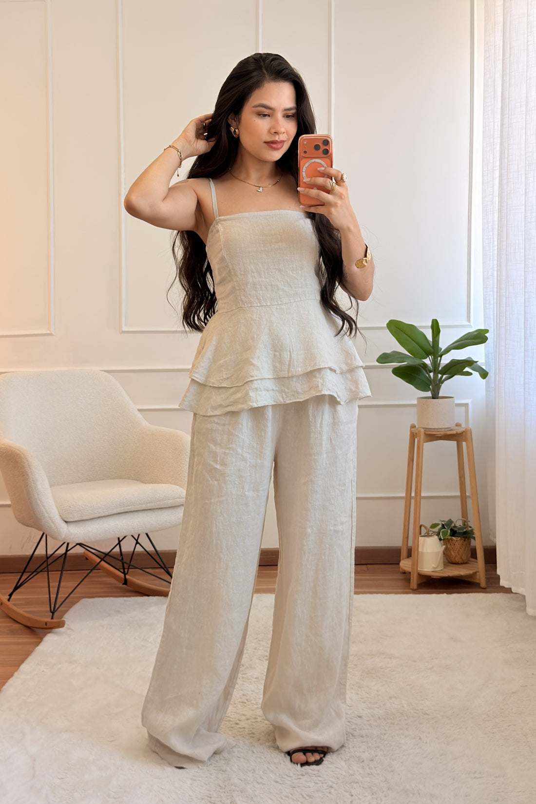 Conjunto de top e calça 100% linho - lavishiochicconjuntolavishiochic