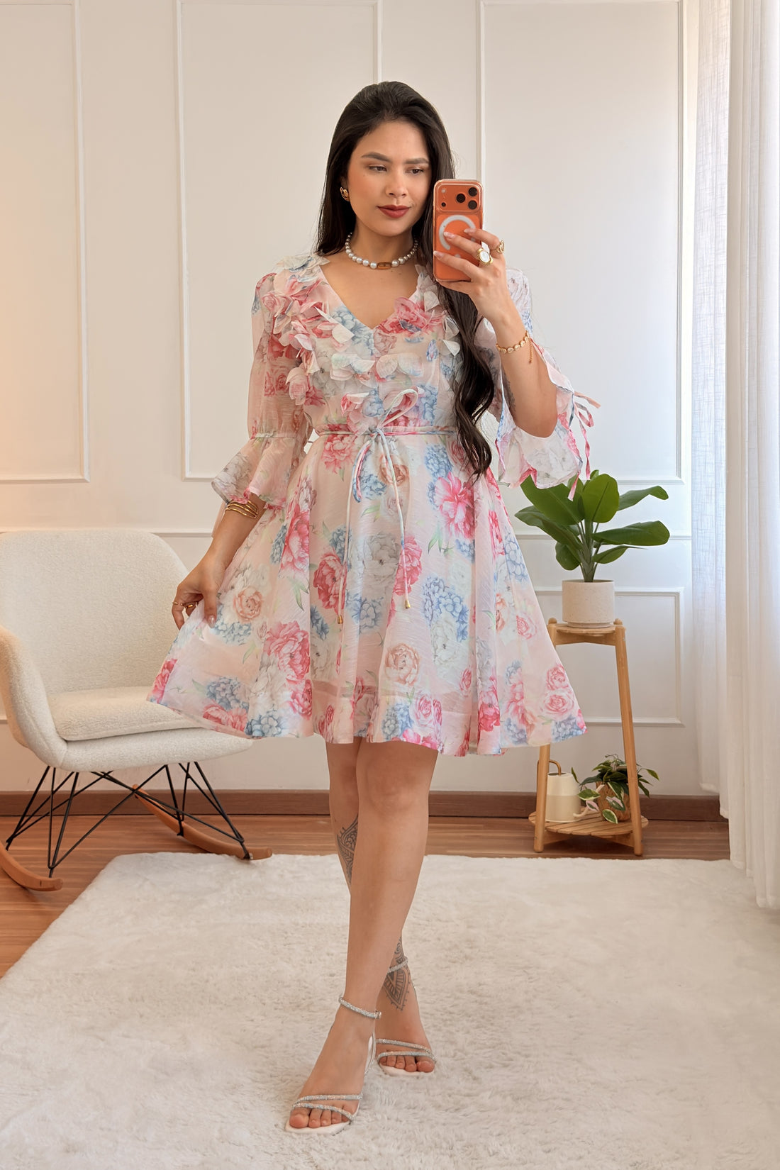 Vestido floral com folhos e manga fluida FLAMMODE - lavishiochicvestidoFlammode