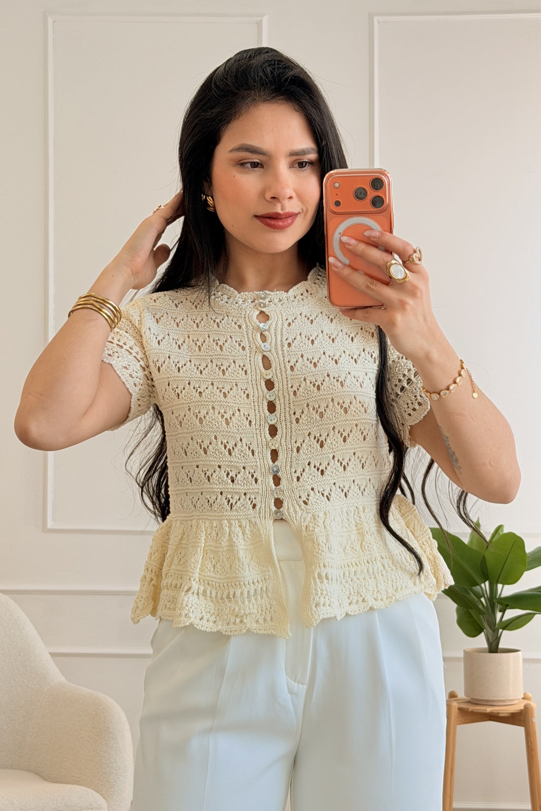 Blusa peplum em malha com botões DROLE DE COPINE