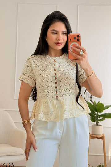 Blusa peplum em malha com botões DROLE DE COPINE