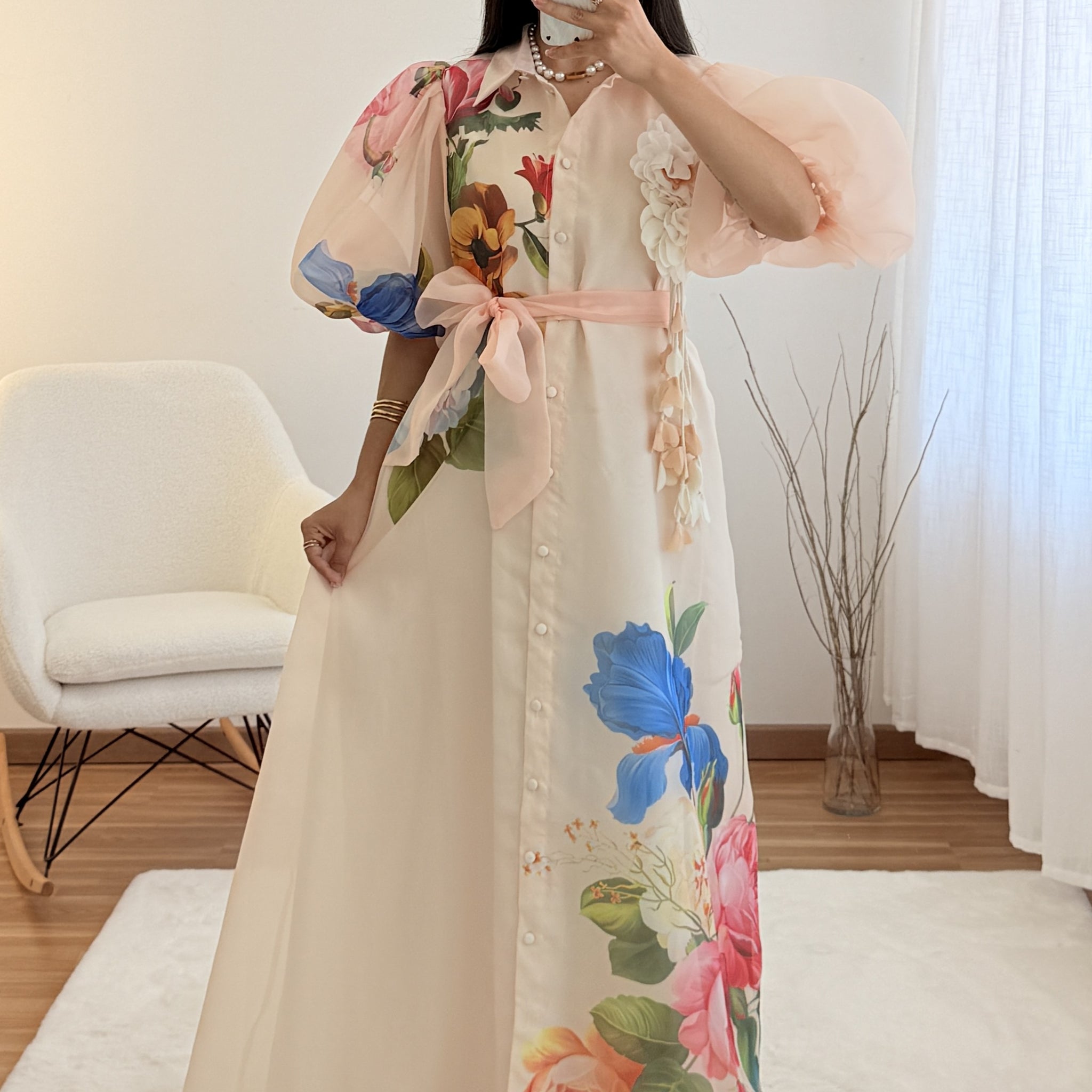Vestido comprido com estampado floral