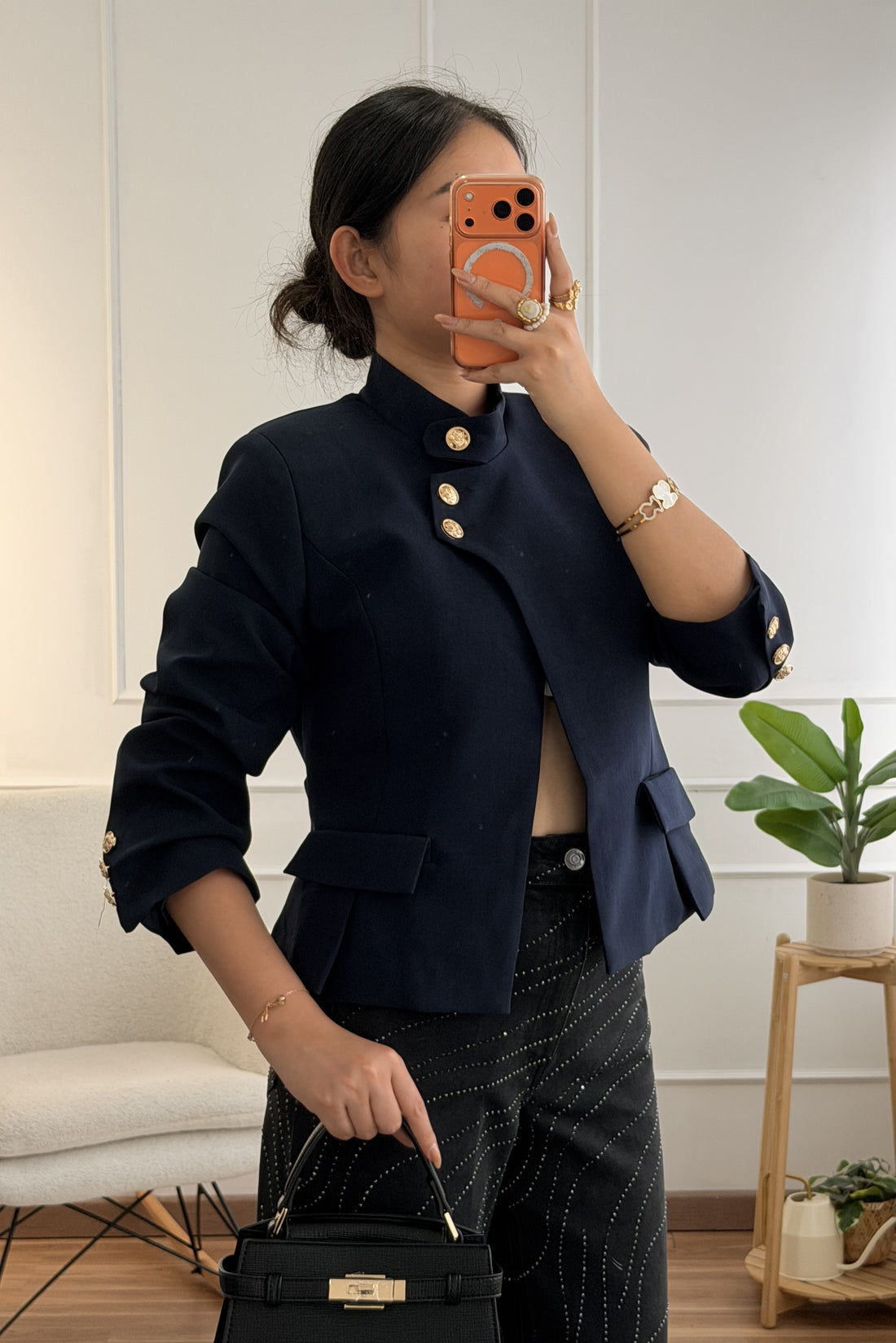 Blazer gola alta com botões dourados IVIVI - lavishiochicBlazerIVIVI