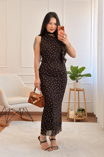 Vestido midi em tule com bolinhas VERA LUCY