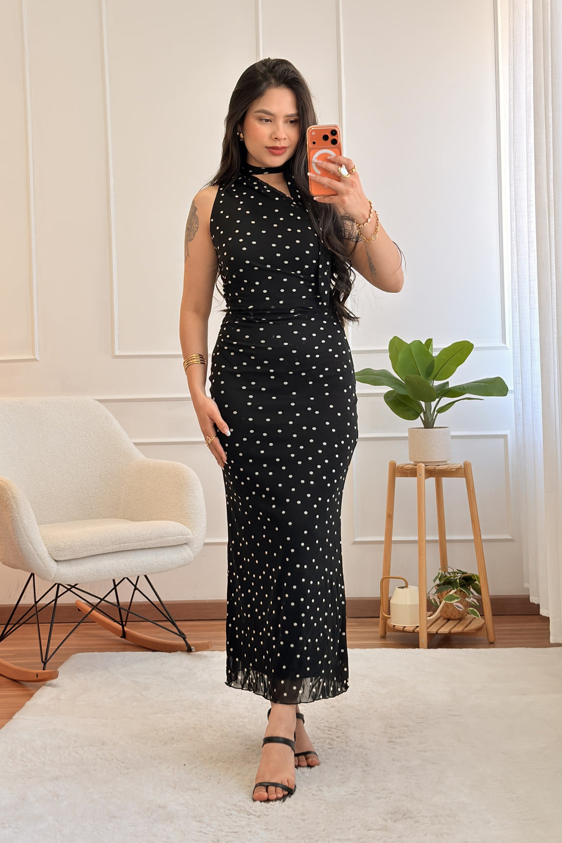 Vestido midi em tule com bolinhas VERA LUCY