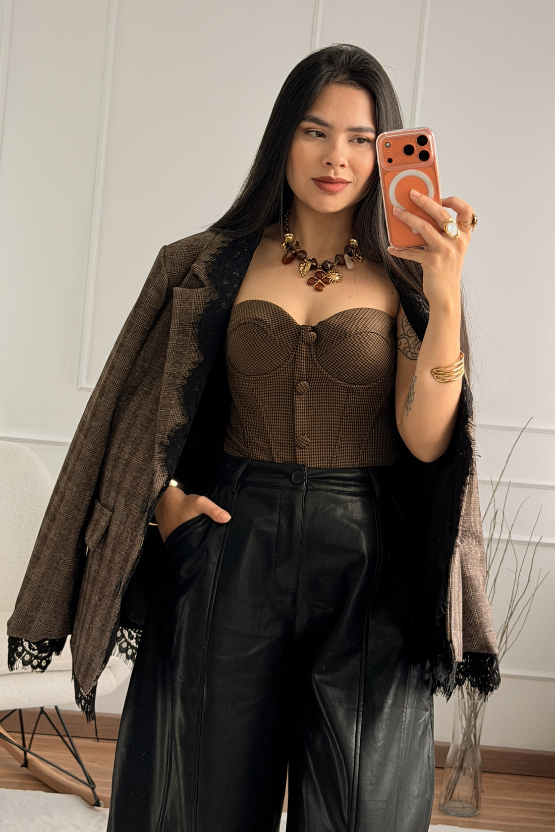 Top mini pied-de-poule MOCHY