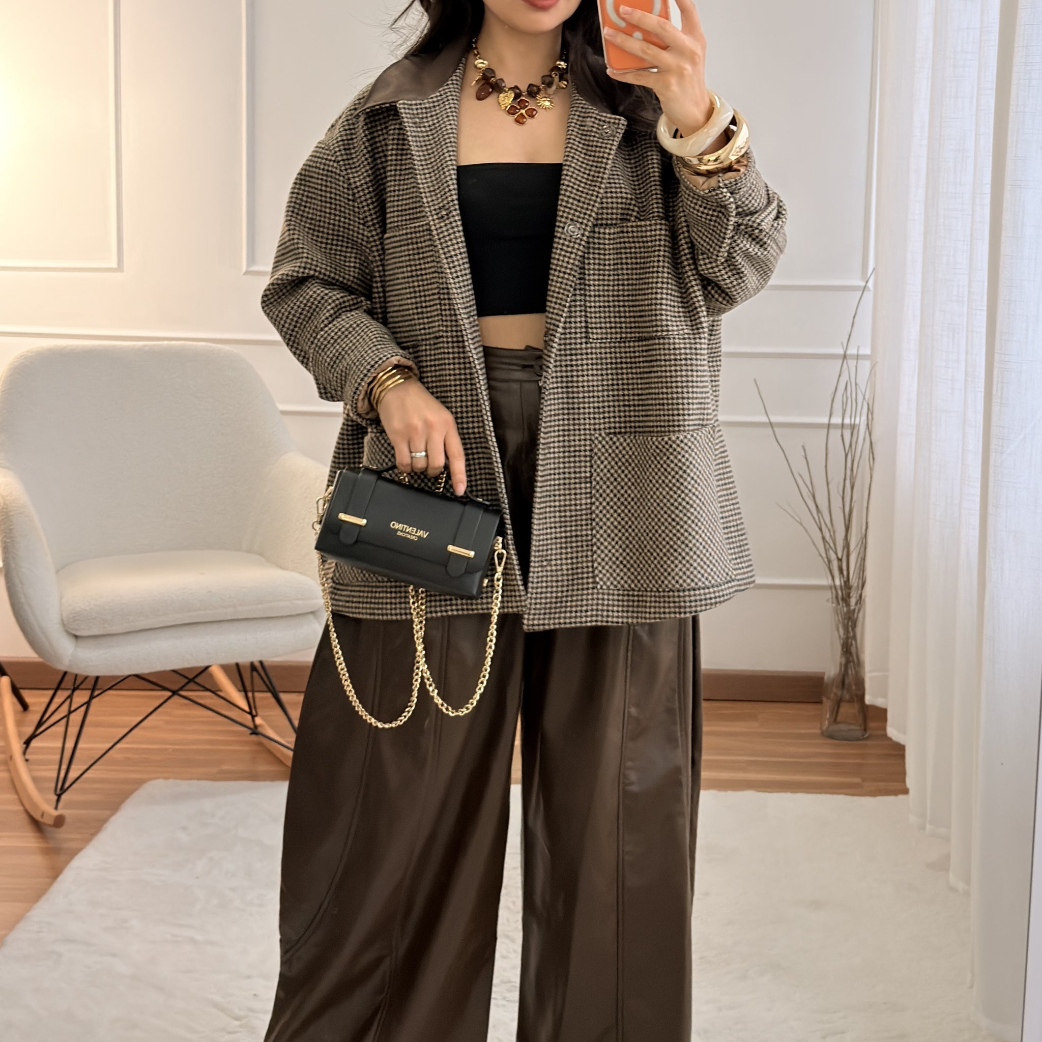 Casaco com gola em camurça