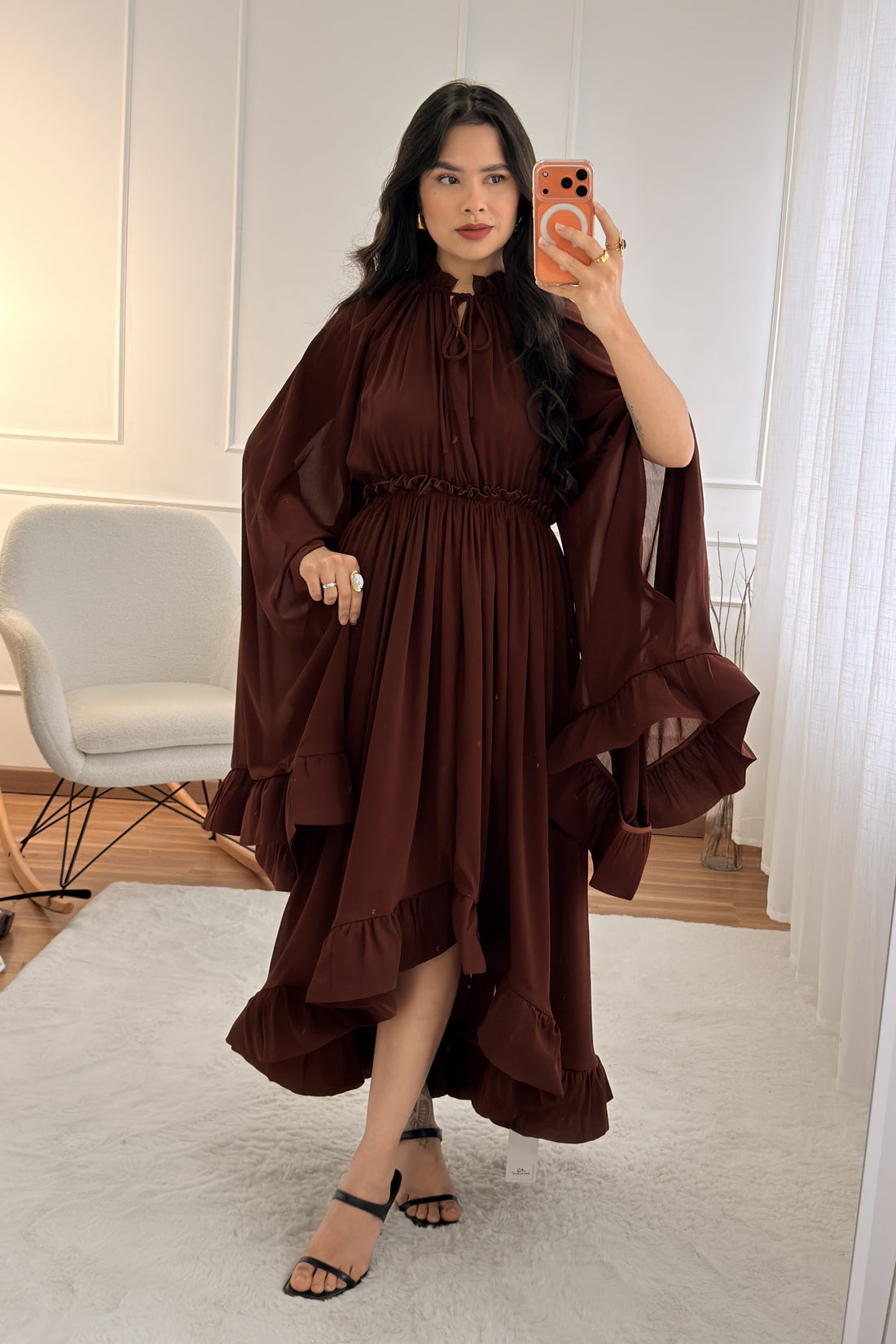 Vestido Longo com Manga Borboleta