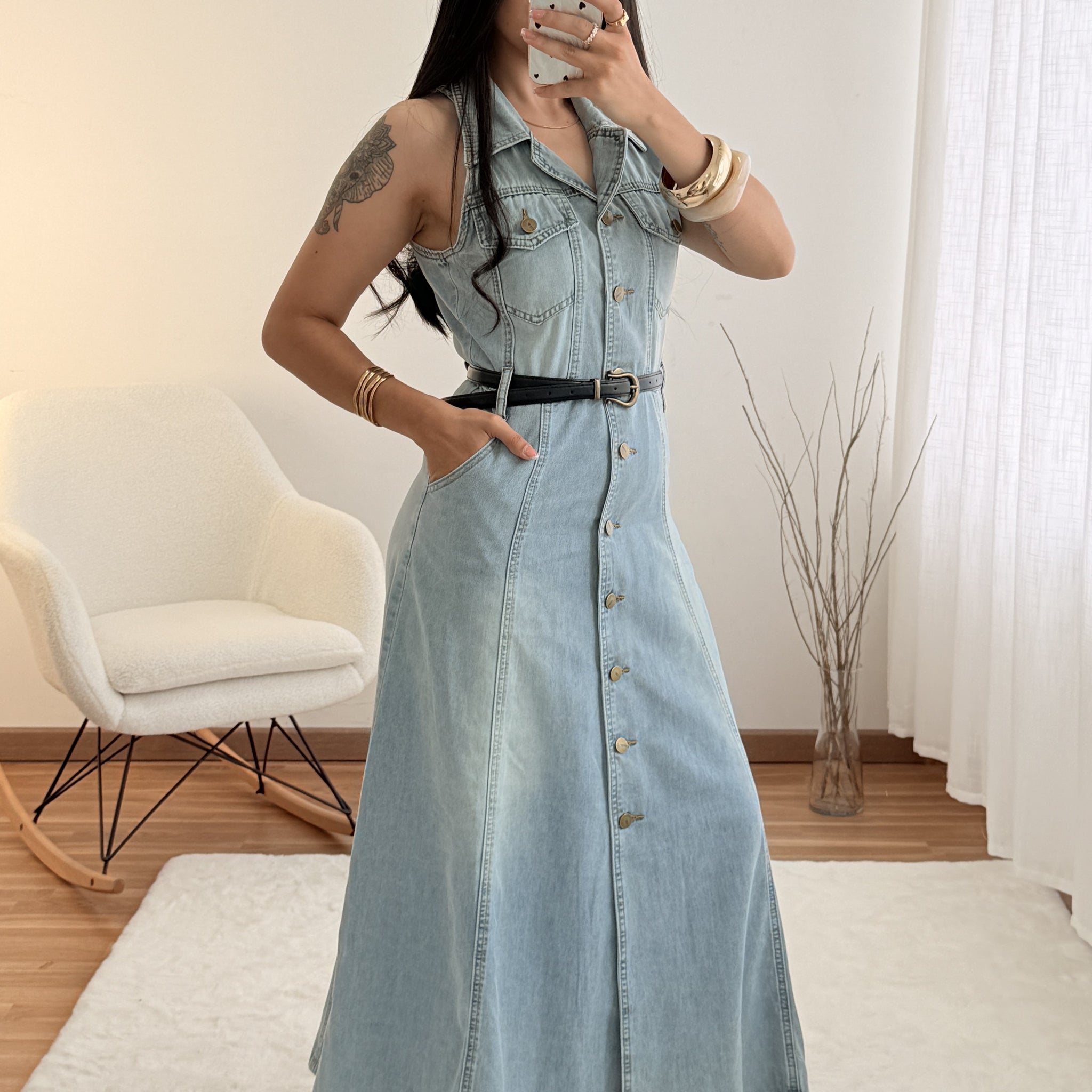 Vestido comprido em ganga sem mangas AZAKA