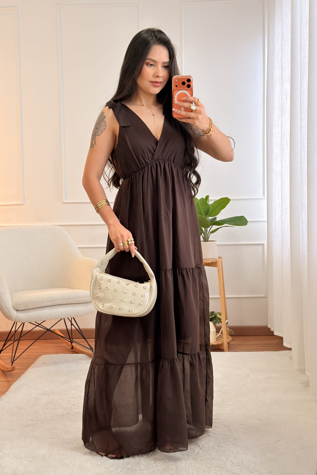 Vestido com alças de laço e barra tiered - lavishiochicvestidolavishiochic