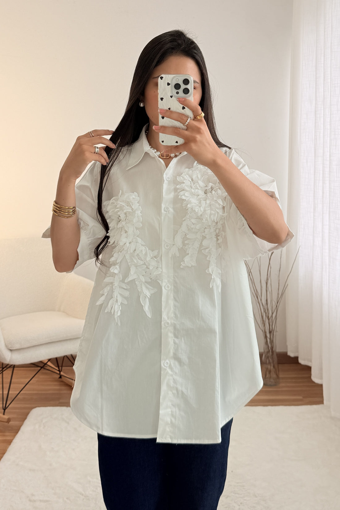 Camisa bordados florais em relevo MOCHY