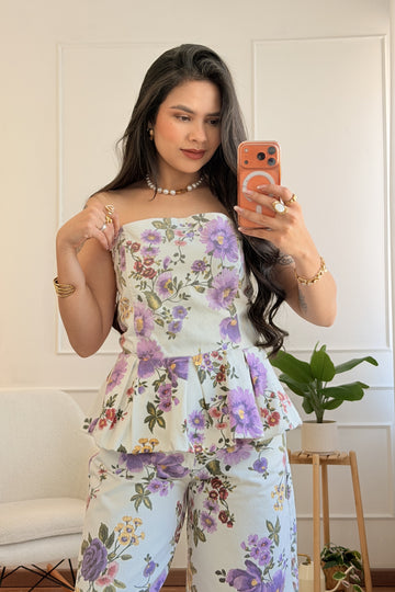 Top estampa floral e barra peplum LUMINA