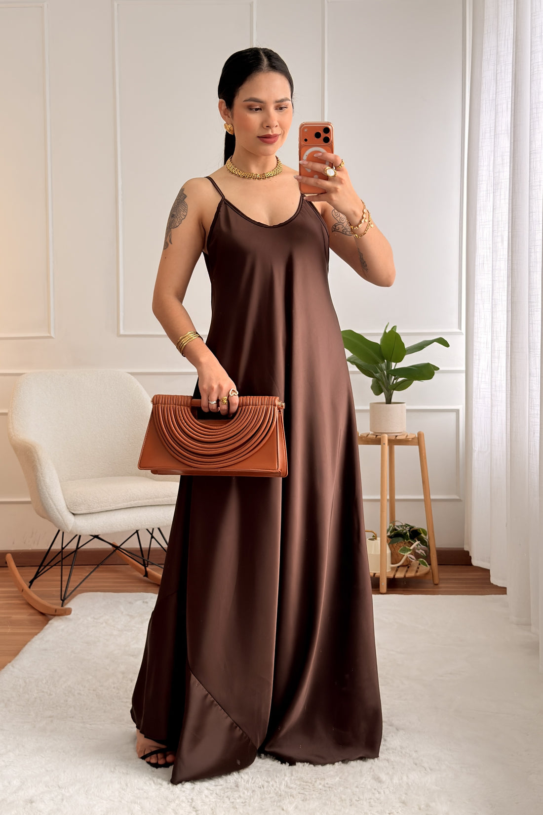 Vestido longo de alças