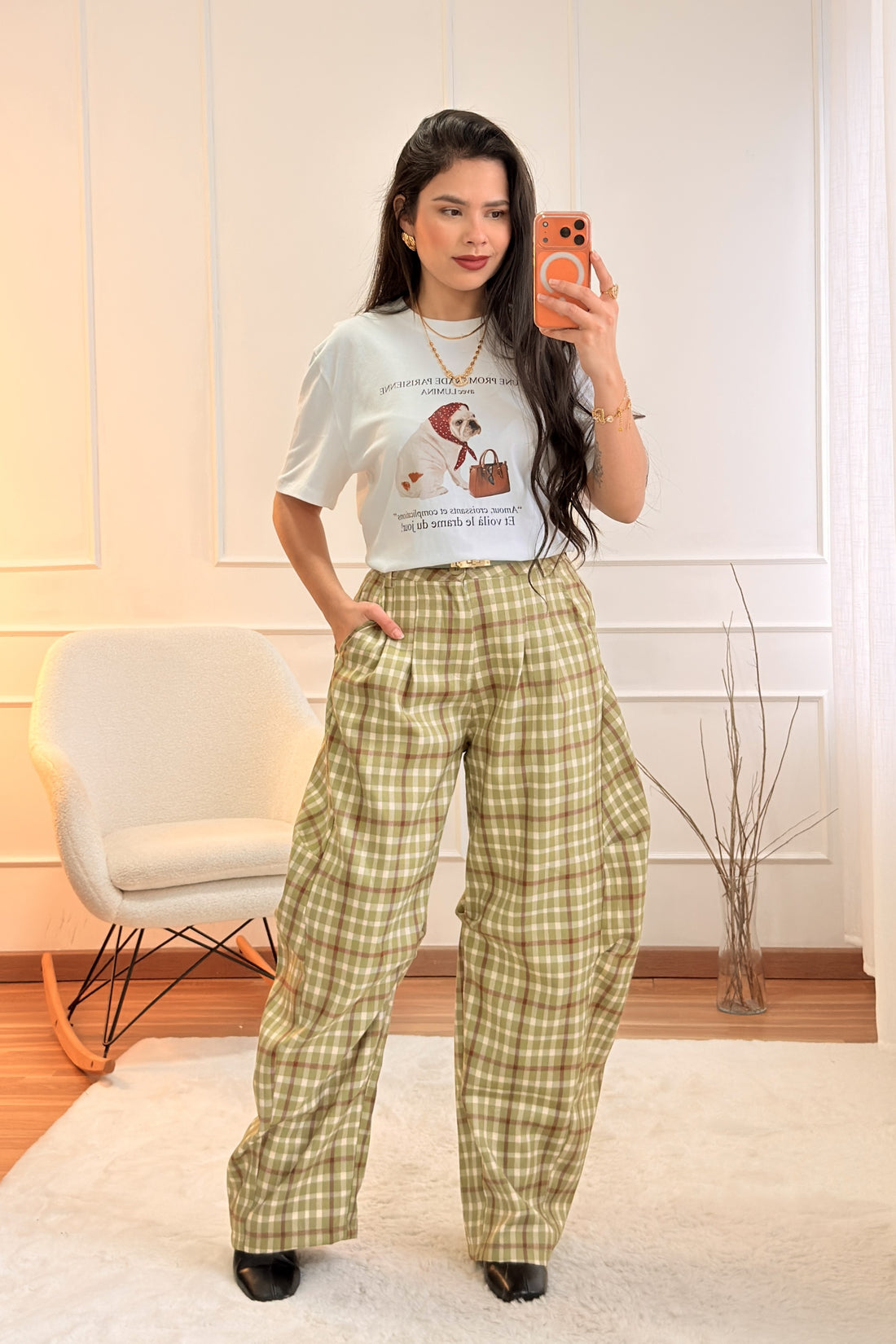 Calças xadrez MOCHY - lavishiochicCalçaMachy