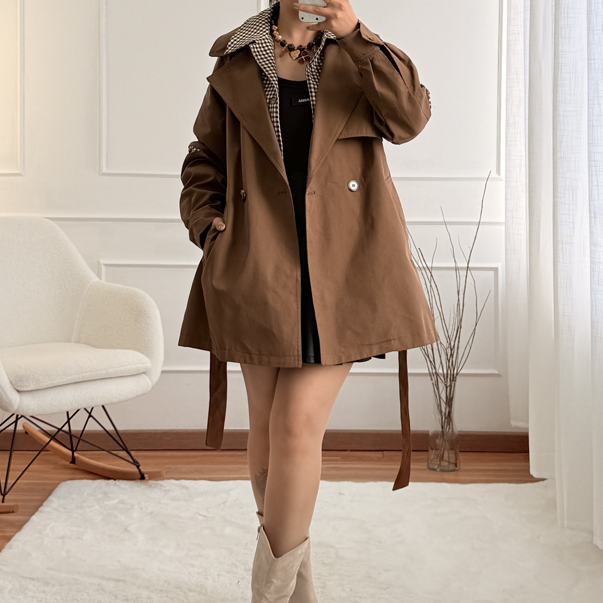 Trench coat efeito de duas peças