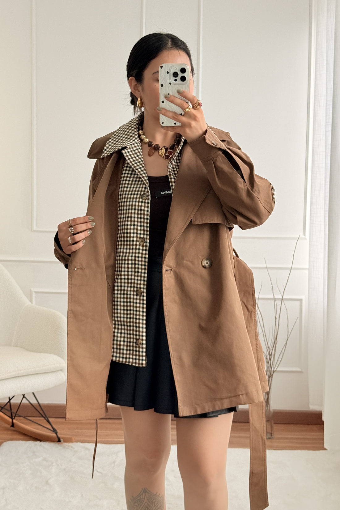 Trench coat efeito de duas peças