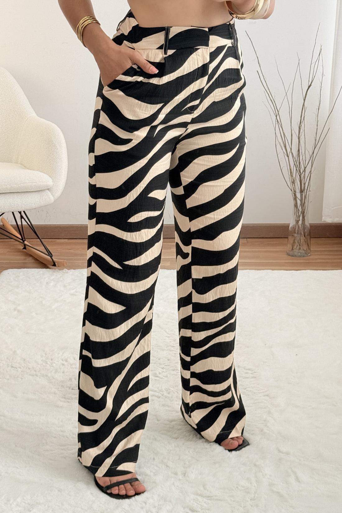 Calça estampadas de corte reto