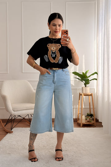 Bermuda denim de corte amplo QUEEN HEARTS