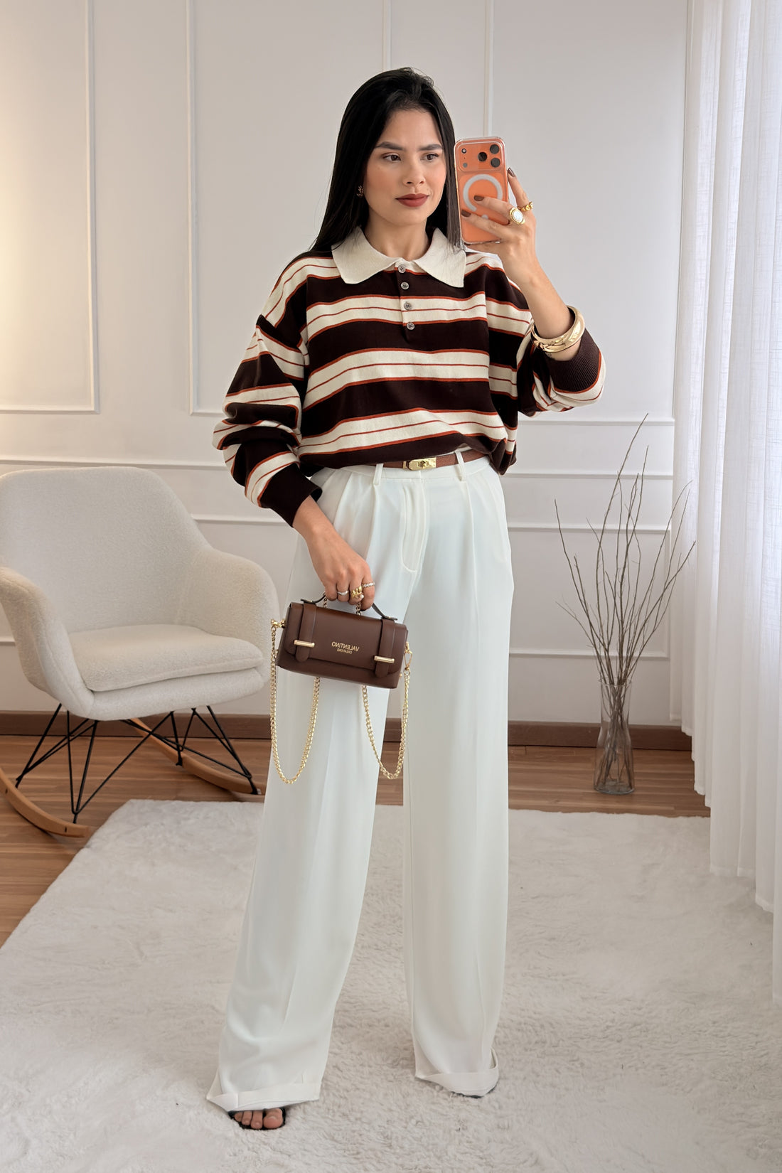 Suéter listrado gola polo