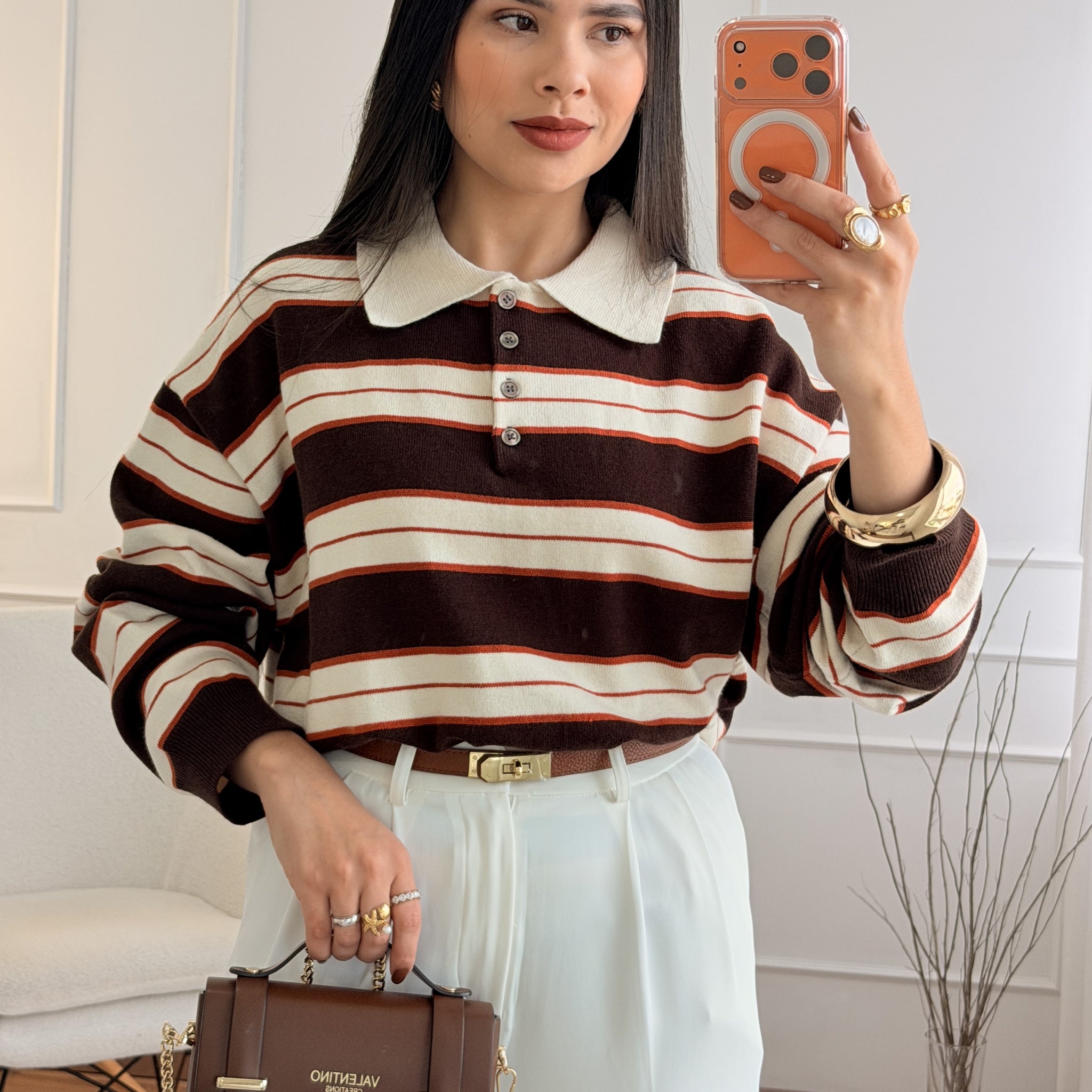 Suéter listrado gola polo